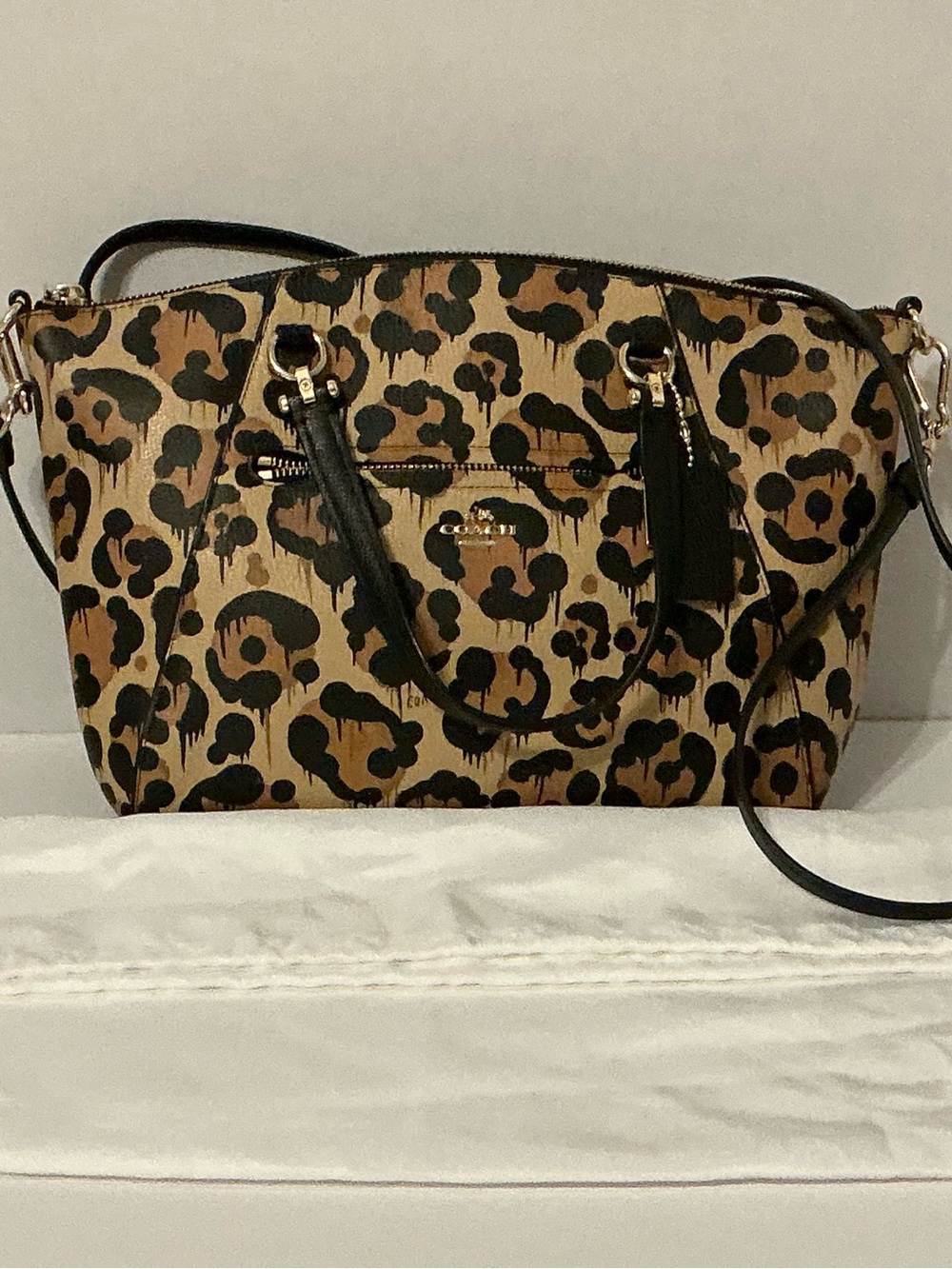 Coach “Wild Beast” Ocelot Print Leather Crossbody Satchel Tote